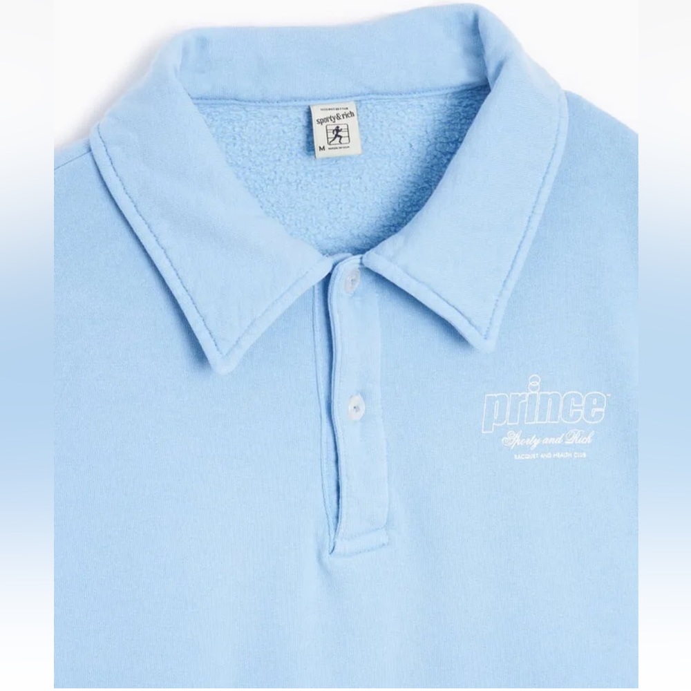 Sporty & Rich PRINCE Racquet & Health Cropped Sweatshirt Polo Large Preppy
